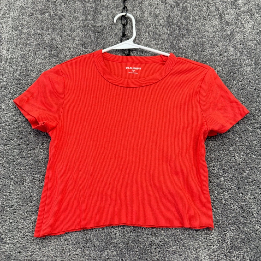 Old Navy Snug T Shirt Womens Small Red Ribbed Knit Short Sleeve Crew Neck